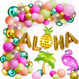 Hawaiian Balloon Garland Arch kit, Luau Tropical Flamingo Themed Birthday Balloons, Aloha Birthday Baby Shower Party Decorations
