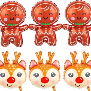 Gingerbread Balloons Christmas Balloons Gingerbread Reindeer Foil Balloons for Christmas Themed Party Birthday Holiday Party Decorations