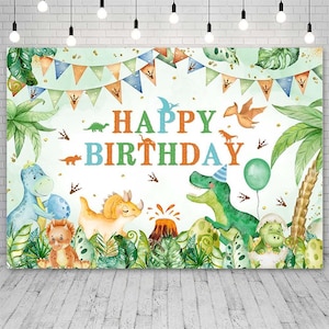 Dinosaur Birthday Backdrop, Boys Dino Birthday Banner, Watercolor Blue Jungle Dinosaur Photo Background 7x5ft Cake Table Decorations