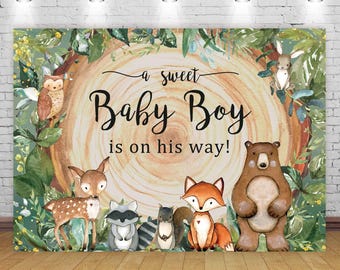Woodland Baby Shower Backdrop Woodland Animals Baby Boy Vinyl Photography Background 7x5ft Woodland Baby Boy Photo Props Background