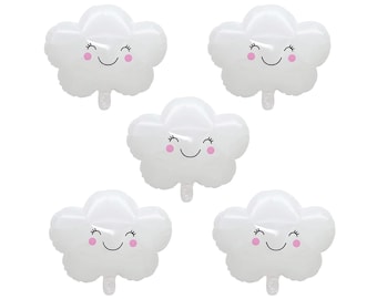 Cloud Balloons 10pcs, White Cute Smiling Cloud Shaped Foil Mylar Balloons for Birthday Baby Shower Cloud Themed Party Decorations