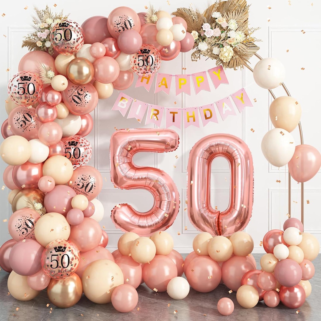 50th Birthday Balloon Garland Arch, Rose Gold 50th Birthday