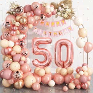 50th Birthday Balloon Garland Arch, Rose Gold 50th Birthday Balloons Set Party Decorations For Women&#39;s 50th Birthday Decorations Banner