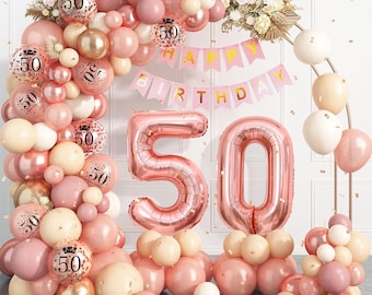 50th Birthday Balloon Garland Arch, Rose Gold 50th Birthday Balloons Set Party Decorations For Women's 50th Birthday Decorations Banner