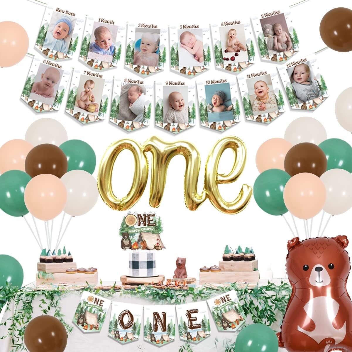 One Theme Happy Camper Forest And Bear 1st Birthday Party