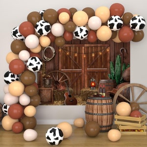 Western Cowboy Party Backdrop and Balloon Garland Arch Kit, Boys My First Rodeo Birthday Wild West First Birthday Decorations
