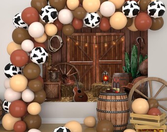 Western Cowboy Party Backdrop and Balloon Garland Arch Kit, Boys My First Rodeo Birthday Wild West First Birthday Decorations