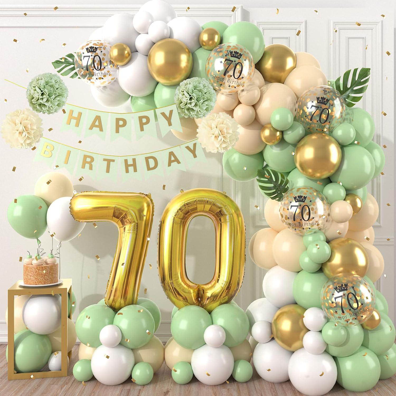 70th Birthday Balloon Garland Arch Sage Green and Gold 70th Birthday ...