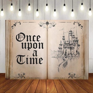 Fairy Tale Books Backdrop Once Upon a Time Ancient Castle Princess Party Decorations Banner, Old Opening Magic Book Romantic Story Wedding