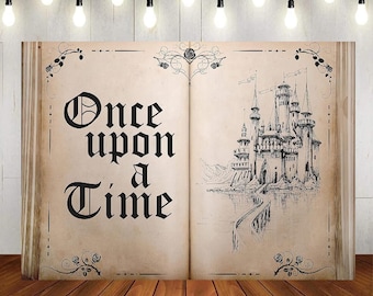 Fairy Tale Books Backdrop Once Upon a Time Ancient Castle Princess Party Decorations Banner, Old Opening Magic Book Romantic Story Wedding