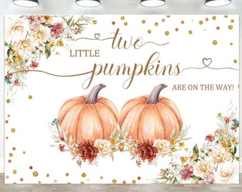 Twins Baby Shower Backdrop, Two Little Pumpkins are on the Way Backdrop, Thanksgiving Fall Little Pumpkin Baby Shower Banner Backdrop 7x5ft