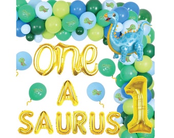 Dinosaur 1st Birthday Balloon Garland Arch Kit, One A Saurus Birthday Decorations for Boy Dinosaur Themed 1st Birthday Oneasaurus Balloon