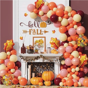 138pcs Autumn Maple Arch Garland Kit Balloons Orange Burgundy With Maple Leaves