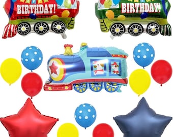 Train Birthday Balloons 20 pcs, Jumbo Train Birthday Balloon Boys Transportation Theme Birthday Decorations All Aboard Party