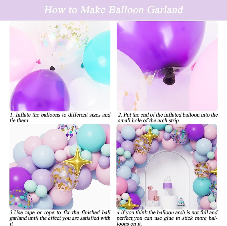 Unicorn Balloon Garland Arch kit, Mermaid Balloons Pastel Pink Purple Blue Gold Confetti Party Balloons for Girls Unicorn Birthday Party image 3