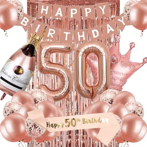 50th Birthday Decorations for Women, Rose Gold 50 Birthday Party Decoration for Her, 50th Happy Birthday Banner Kits Rose gold Balloons