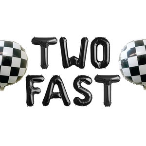 Two Fast Balloons Decorations Black and White Boys Race Car 2nd Birthday Checkered Flag Balloons Racing Car Second Birthday Balloons