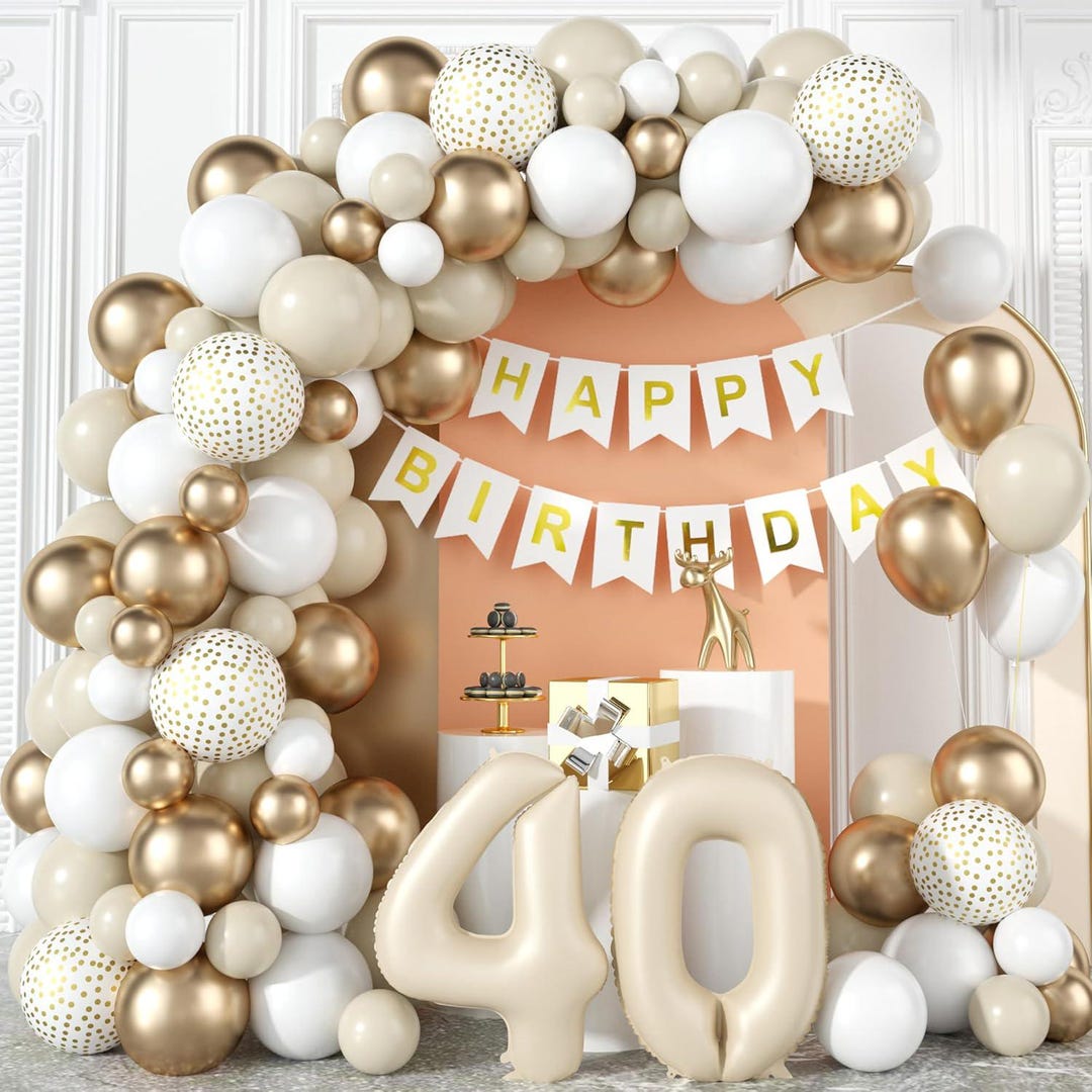 Déco Anniversaire 49 Ans Or Et Blanc - Ballons Chiffres 40 Et Plus - Fille Ou Garçon