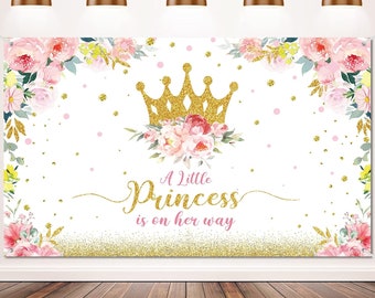 A little Princess Is On The Way Baby Shower Backdrop, Gold Crown Princess Baby Shower Backdrop, Pink and Gold Little Princess Banner