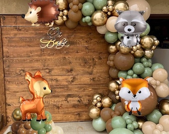 Woodland Animals Balloon Garland Arch Kit, Woodland Themed Sage Green Brown Balloons Neutral Forest Animal Baby Shower Birthday Decorations