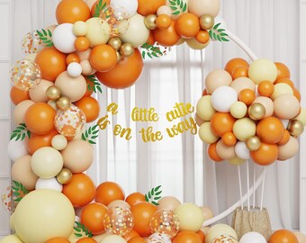 Little Cutie Baby Shower Balloon Garland Arch kit, Tangerine Citrus Orange a Little Cutie is on The Way Banner Orange Yellow Balloon Garland