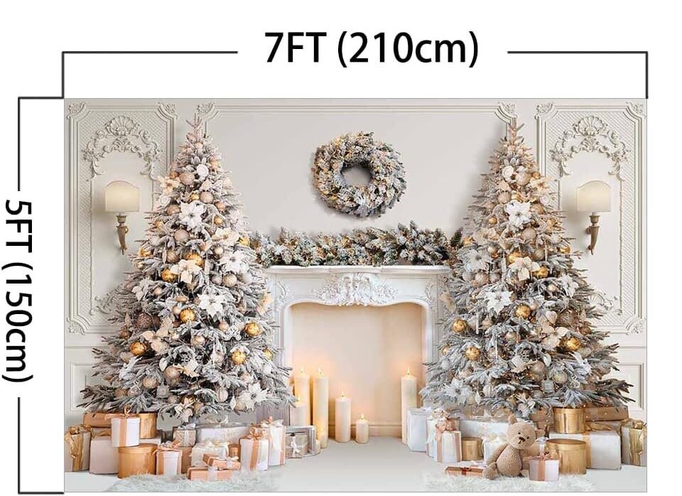 White Christmas Fireplace Backdrop, Christmas Fireplace Family Picture ...