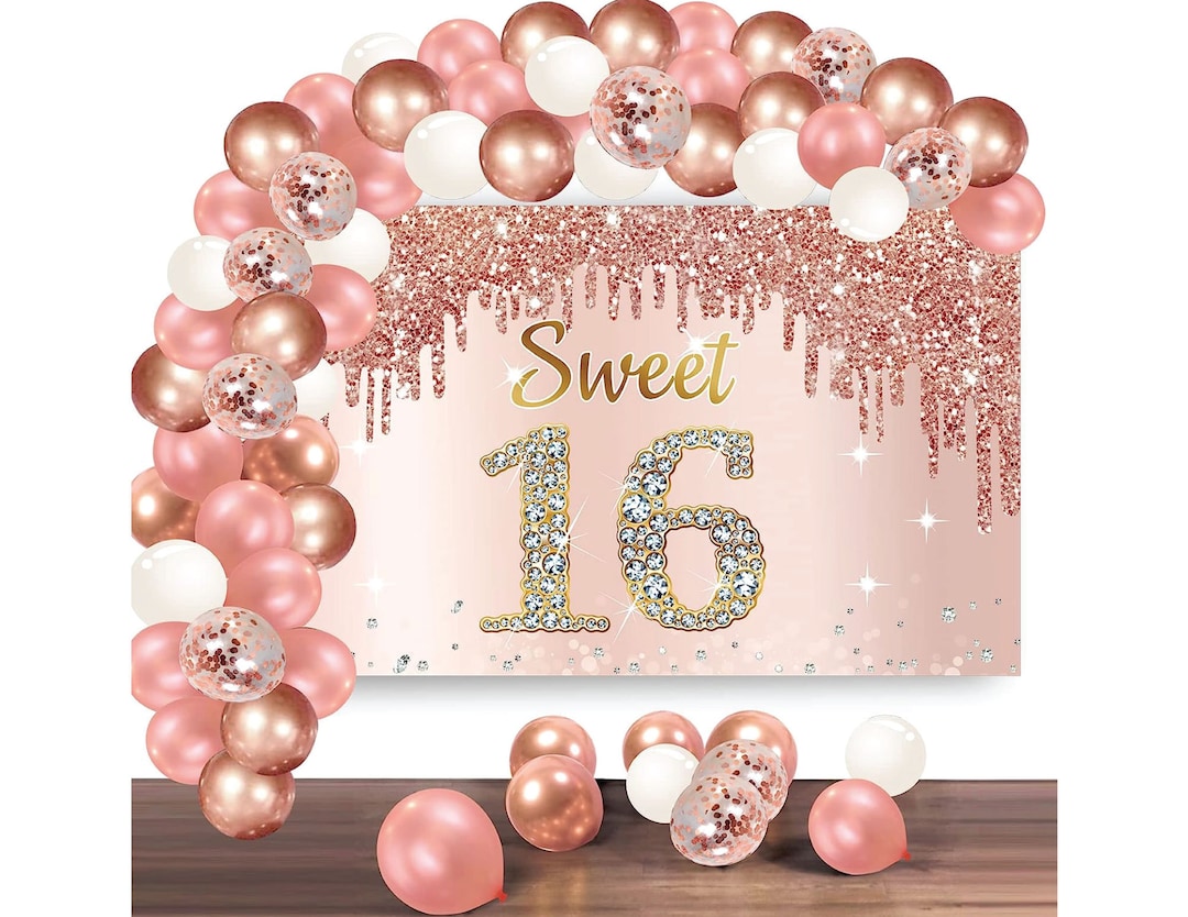 Buon 16 anni di compleanno Banner rosa decorazione festa di compleanno dolce 16 banner logo portico bandierine per feste compleanno ragazza segno di benvenuto festa di compleanno