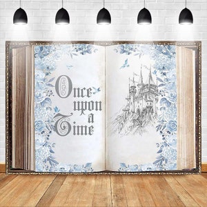 Fairy Tale Books Backdrop Once Upon a Time Ancient Castle Princess Party Decorations Banner, Old Opening Magic Book Romantic Story Wedding