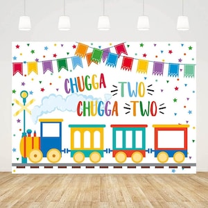 Train 2nd Birthday Backdrop Chugga Chugga Two Two Backdrop Vinyl Photo Background 7x5ft Boys Train Second Birthday Banner Backdrops