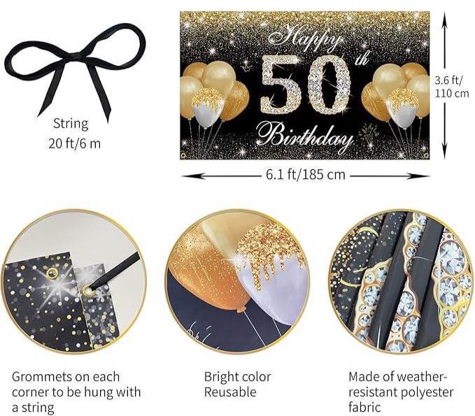 GoldRock 40e verjaardag banner - Happy Birthday met decoratie, levert foto prop en taartbanner 185 x 90 cm