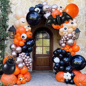 Halloween Balloon Garland Arch Kit 139Pcs Orange Black Balloons Set with Spider Bat Balloons and 3D Bat Sticker For Halloween Decorations