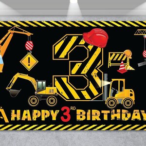 Construction 3rd Birthday Backdrop, Dump Truck Digger Zone Third Birthday Photography Backdrop Birthday Vinyl Photo Background Banner