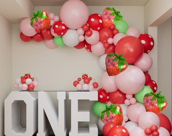 Strawberry Balloon Garland Arch Kit, Berry First Birthday Balloons, Strawberry 1st Birthday Party Decorations, Berry Sweet Birthday Party