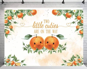 Two Little Cuties Baby Shower Backdrop Twins Orange Cuties Baby Shower Background Two Little Cuties are on The Way Photography Backdrop7x5ft