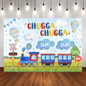 Chugga Chugga Two Two Backdrop Train Theme 2nd Birthday Vinyl Photo Background 7x5ft Boys Train Second Birthday Banner Backdrops