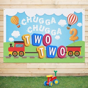 Train 2nd Birthday Backdrop Chugga Chugga Two Two Backdrop Vinyl Photo Background 3.9 x 5.9ft Boys Train Second Birthday Banner Backdrops