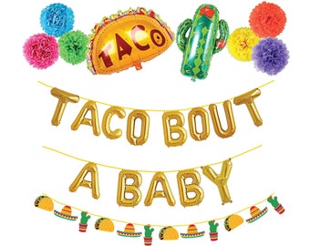 Taco Bout a Baby Balloons Fiesta Mexican Cinco de mayo Baby Shower Balloons Taco Bout A Baby Gold Balloons Banner Gender Reveal Fiesta