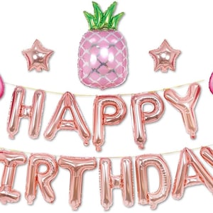 Hawaiian Flamingo Birthday Balloons, Aloha Birthday Party Decorations, Pineapple Balloons, Luau Tropical Themed Birthday Balloons