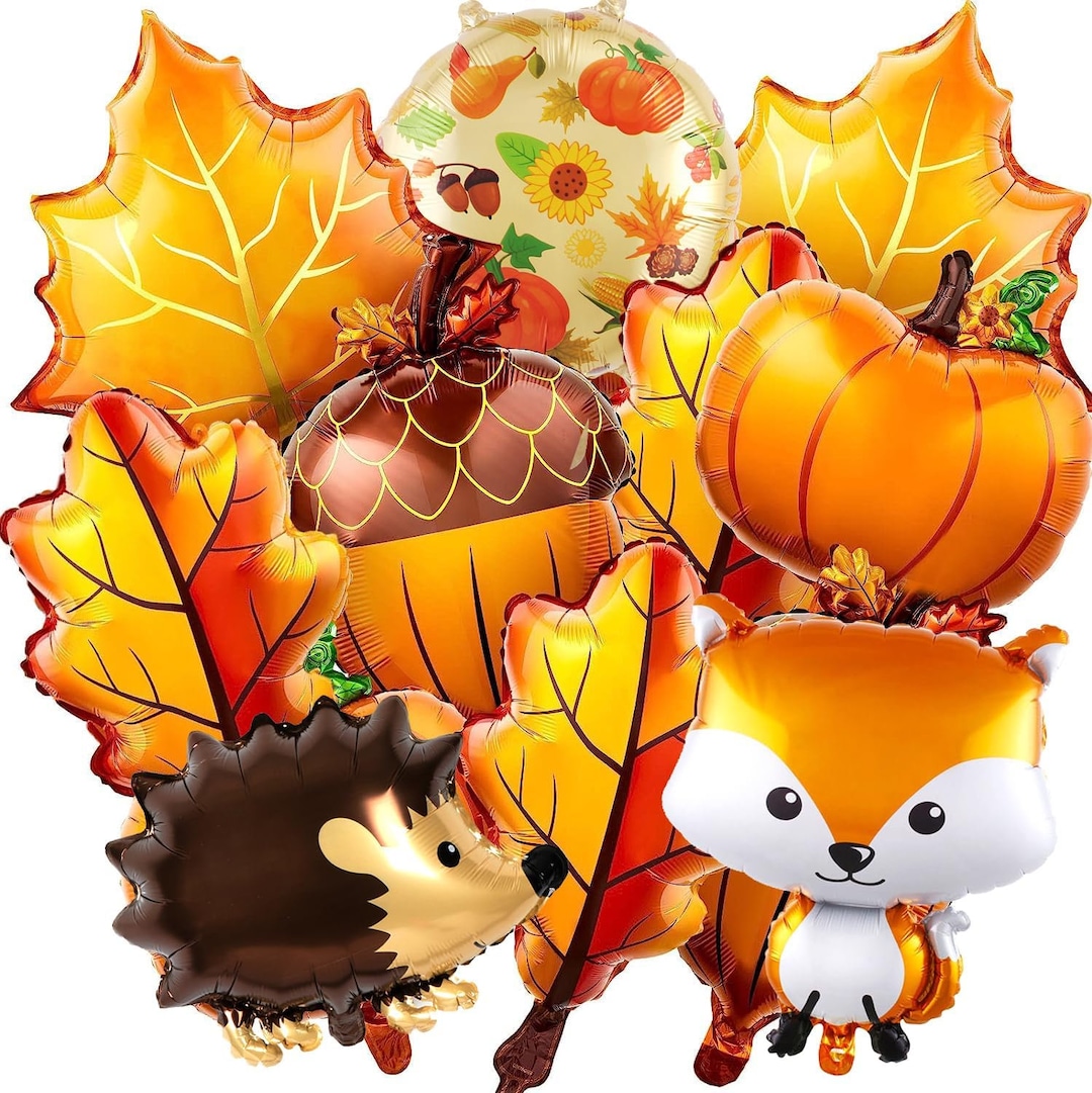 Fall Woodland Animals Balloons 22 Pack Pumpkin Maple Leaves Balloons ...