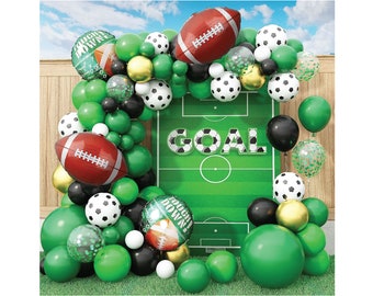 Football Balloon Garland Arch Kit, Green Black Gold Garland with Football With Soccer Balloons, Sports Birthday Balloons