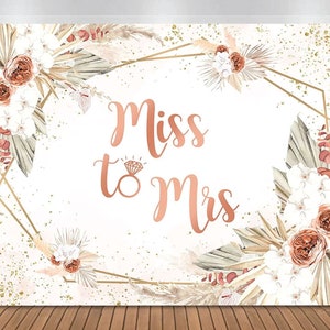 Miss to Mrs Backdrop Boho Chic Pink Pampas Flowers Photography Background Sign 7x5ft, Bridal Shower Photography Backdrop