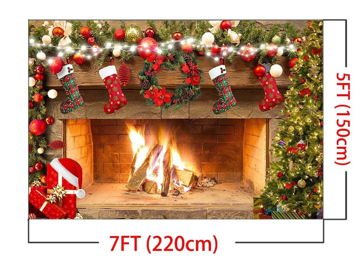 Christmas Fireplace Backdrop, Christmas Fireplace Family Picture Vinyl ...