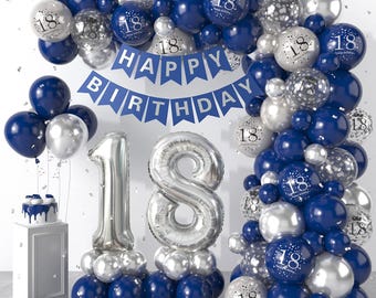 18th Birthday Balloon Garland Arch Blue and Silver 18th Birthday Balloons Set Party Decoration Boy's Girl's 18th Birthday Decorations Banner