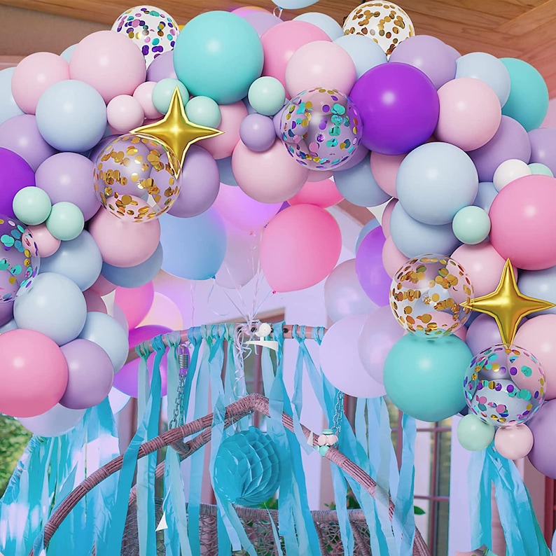 Unicorn Balloon Garland Arch kit, Mermaid Balloons Pastel Pink Purple Blue Gold Confetti Party Balloons for Girls Unicorn Birthday Party image 4