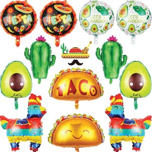 Mexico Fiesta Theme Party Balloons 12 PCS, Mexico Taco Llama Cactus Avocado Jumbo Mylar Foil Balloons Mexico Fiesta Party Decoration