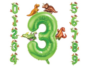 Dinosaur Number Balloon 40 Inch Dinosaur Age Balloon, Green Dinosaur Balloons for Dino Themed Kid's Party Dinosaur Birthday Decorations