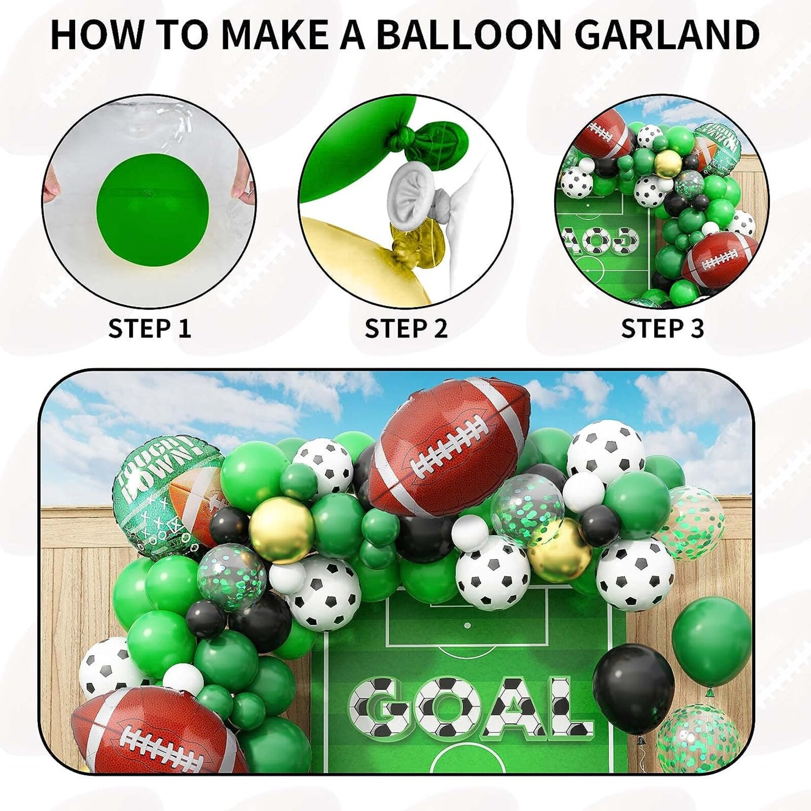 Football Balloon Garland Arch Kit Green Black Gold Garland Etsy