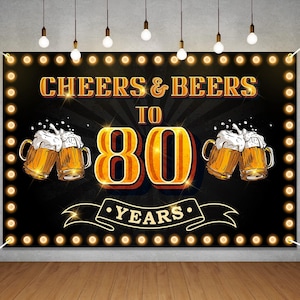 Cheers to 80 Years Backdrop Banner Decorations for Men Women Black Gold 80th Anniversary Decor Photo Booth Props 80th Birthday Party