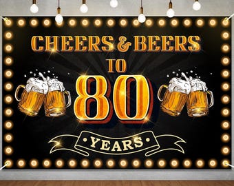 Cheers to 80 Years Backdrop Banner Decorations for Men Women Black Gold 80th Anniversary Decor Photo Booth Props 80th Birthday Party