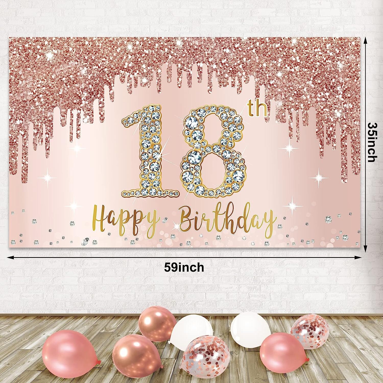 Set Decorazione Compleanno 18 Anni Ragazza Oro Rosa – Palloncini Numero 18, Banner E Coriandoli - 3